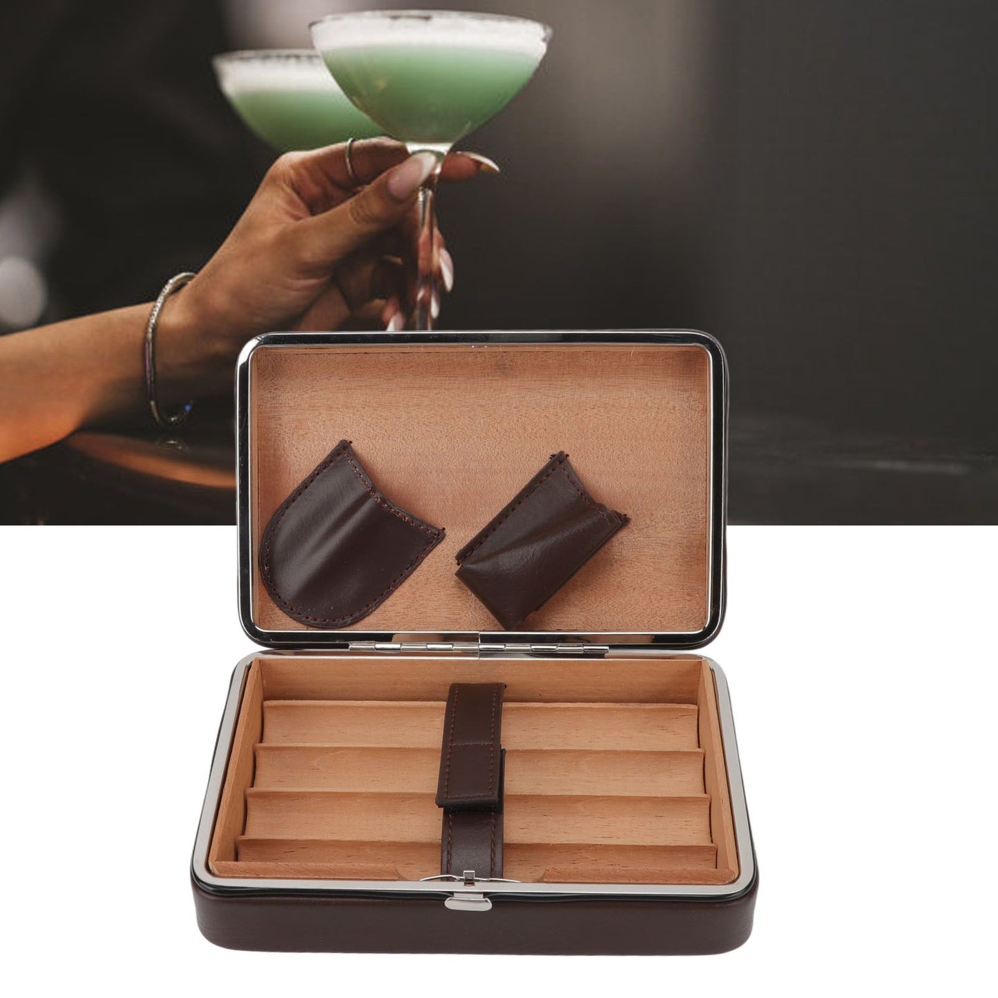 Cigar Holder Case Portable Travel Leather Cigar Humidor Case with Cedarwood Lining for 4 Count Cigars V1294-YM3117220227711-0421