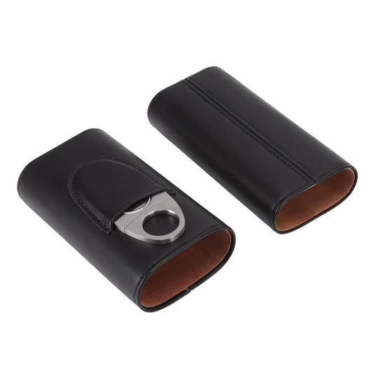 3 Finger Cigar Case Iron Cover Portable Soft Glossy Leather Cigar Holder Case with Cutter for Travel Black V1294-YM3117220227811-0421