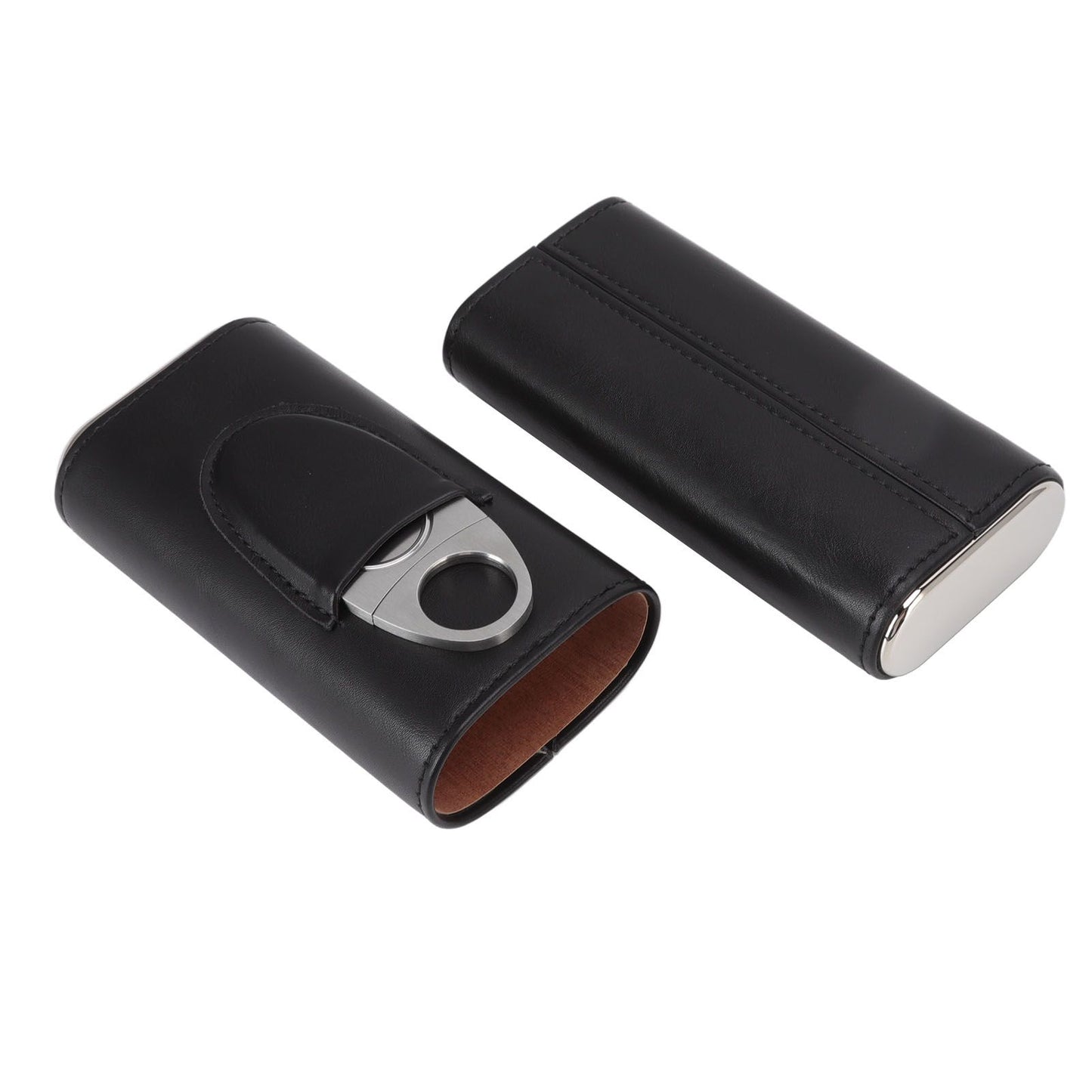 3 Finger Cigar Case Iron Cover Portable Soft Glossy Leather Cigar Holder Case with Cutter for Travel Black V1294-YM3117220227811-0421