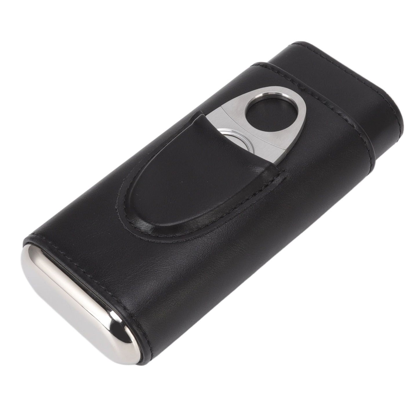 3 Finger Cigar Case Iron Cover Portable Soft Glossy Leather Cigar Holder Case with Cutter for Travel Black V1294-YM3117220227811-0421