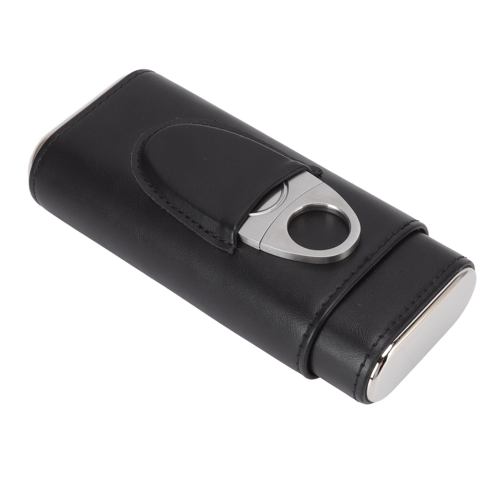 3 Finger Cigar Case Iron Cover Portable Soft Glossy Leather Cigar Holder Case with Cutter for Travel Black V1294-YM3117220227811-0421