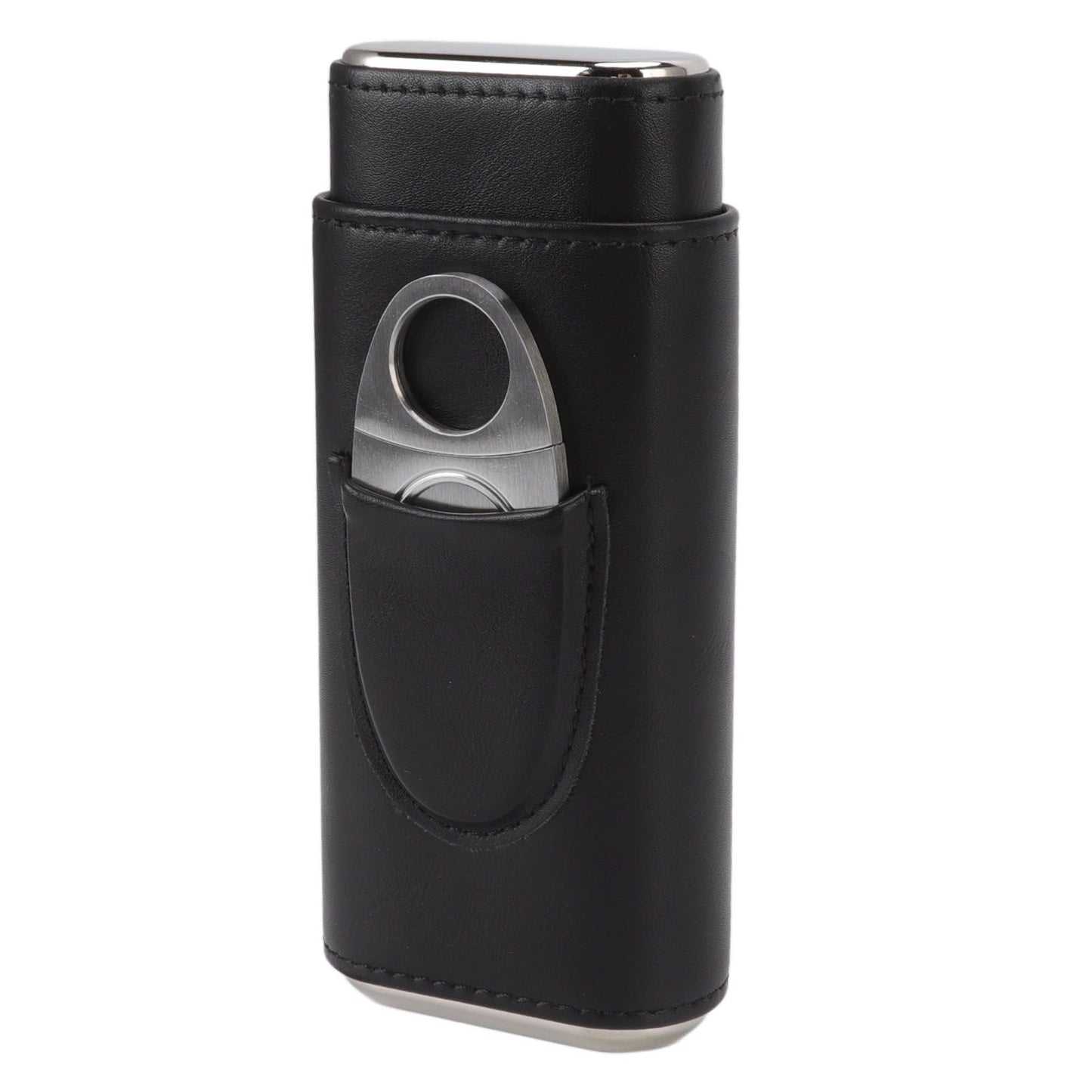 3 Finger Cigar Case Iron Cover Portable Soft Glossy Leather Cigar Holder Case with Cutter for Travel Black V1294-YM3117220227811-0421