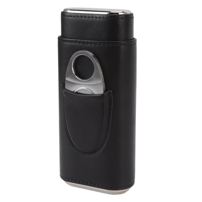 3 Finger Cigar Case Iron Cover Portable Soft Glossy Leather Cigar Holder Case with Cutter for Travel Black V1294-YM3117220227811-0421