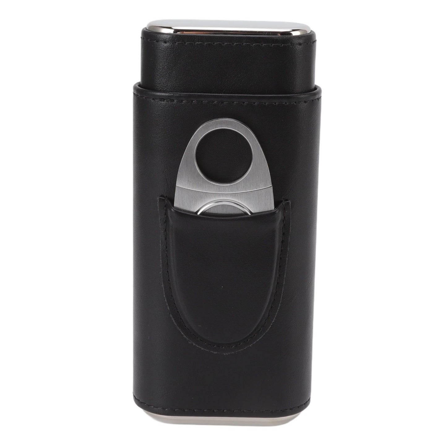 3 Finger Cigar Case Iron Cover Portable Soft Glossy Leather Cigar Holder Case with Cutter for Travel Black V1294-YM3117220227811-0421