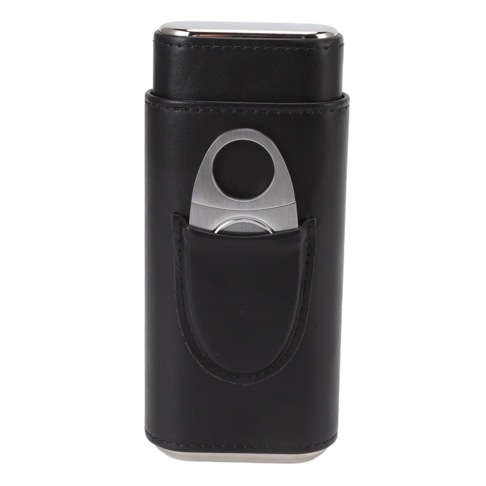 3 Finger Cigar Case Iron Cover Portable Soft Glossy Leather Cigar Holder Case with Cutter for Travel Black V1294-YM3117220227811-0421