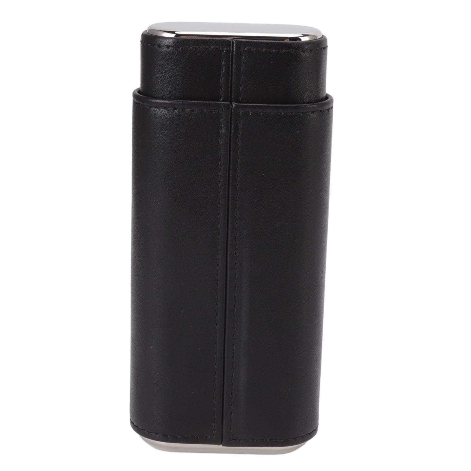 3 Finger Cigar Case Iron Cover Portable Soft Glossy Leather Cigar Holder Case with Cutter for Travel Black V1294-YM3117220227811-0421