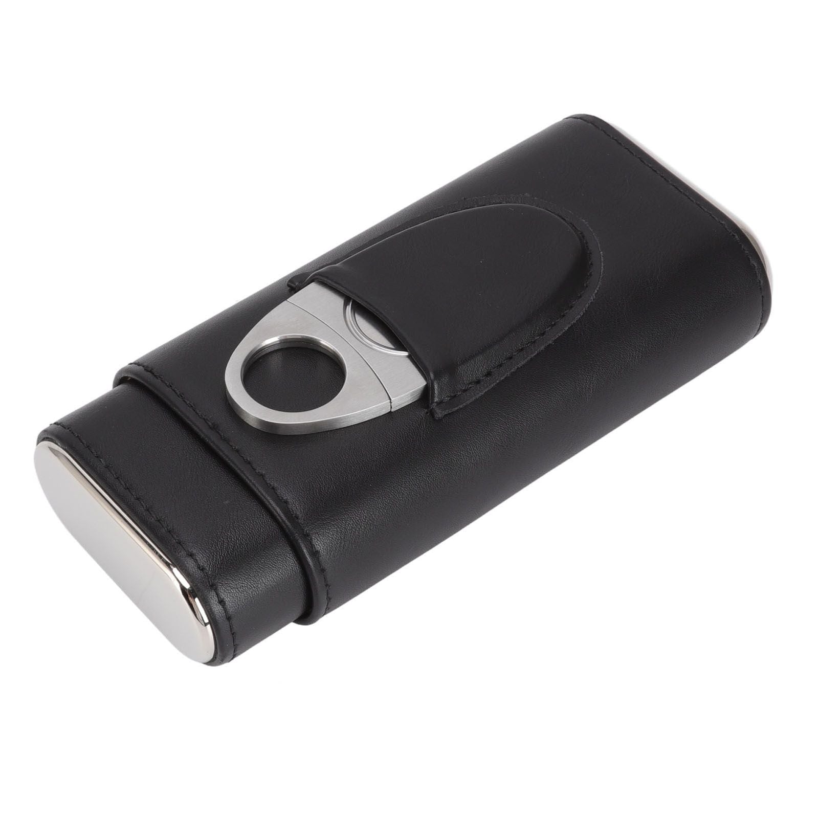 3 Finger Cigar Case Iron Cover Portable Soft Glossy Leather Cigar Holder Case with Cutter for Travel Black V1294-YM3117220227811-0421