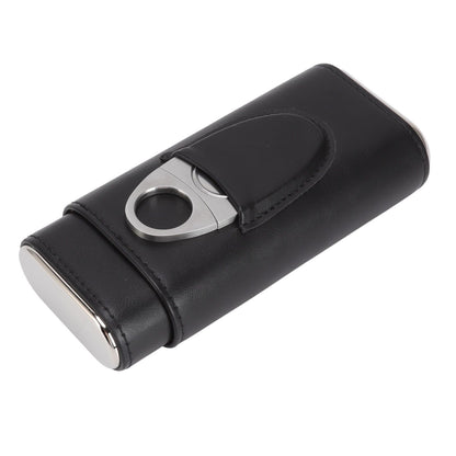 3 Finger Cigar Case Iron Cover Portable Soft Glossy Leather Cigar Holder Case with Cutter for Travel Black V1294-YM3117220227811-0421