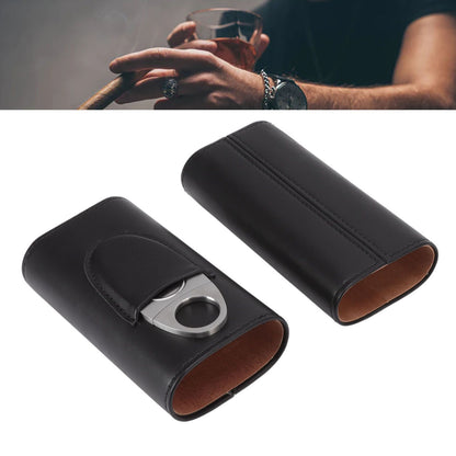 3 Finger Cigar Case Iron Cover Portable Soft Glossy Leather Cigar Holder Case with Cutter for Travel Black V1294-YM3117220227811-0421