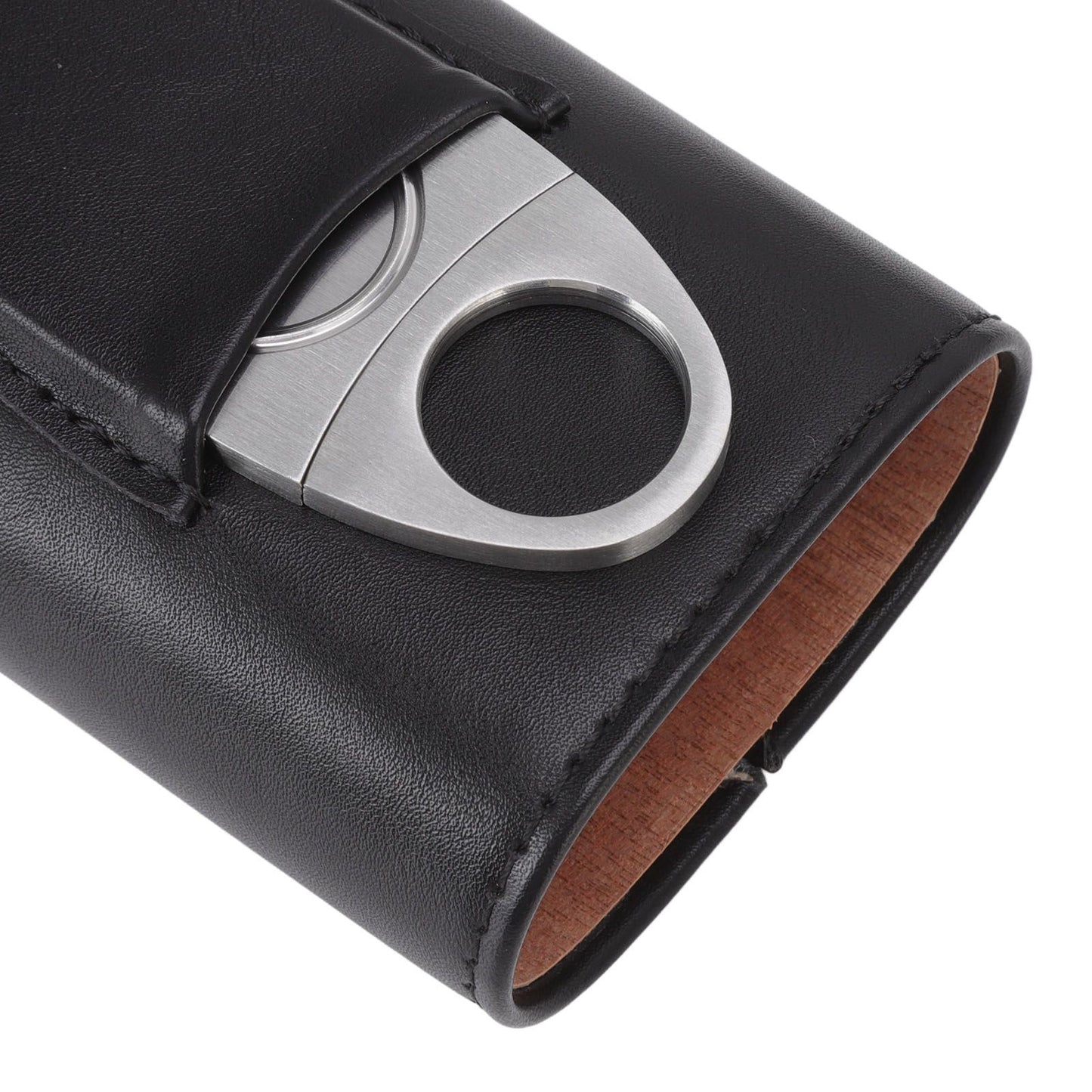 3 Finger Cigar Case Iron Cover Portable Soft Glossy Leather Cigar Holder Case with Cutter for Travel Black V1294-YM3117220227811-0421