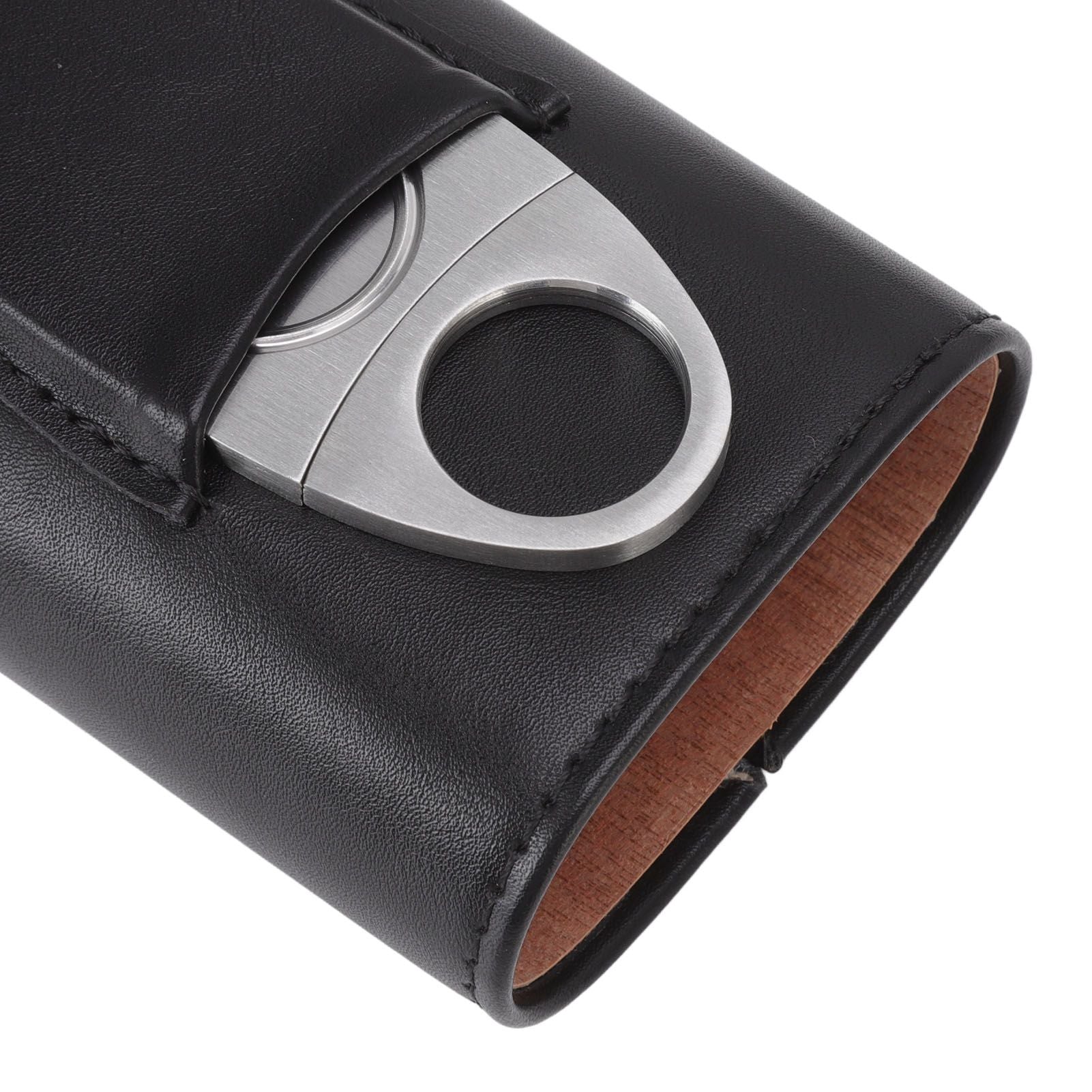 3 Finger Cigar Case Iron Cover Portable Soft Glossy Leather Cigar Holder Case with Cutter for Travel Black V1294-YM3117220227811-0421