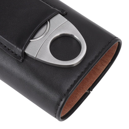 3 Finger Cigar Case Iron Cover Portable Soft Glossy Leather Cigar Holder Case with Cutter for Travel Black V1294-YM3117220227811-0421