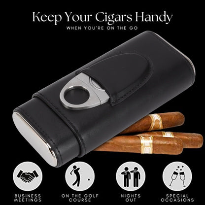 3 Finger Cigar Case Iron Cover Portable Soft Glossy Leather Cigar Holder Case with Cutter for Travel Black V1294-YM3117220227811-0421