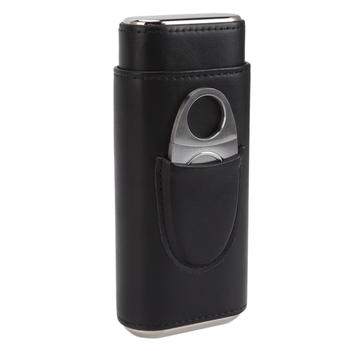 3 Finger Cigar Case Iron Cover Portable Soft Glossy Leather Cigar Holder Case with Cutter for Travel Black V1294-YM3117220227811-0421