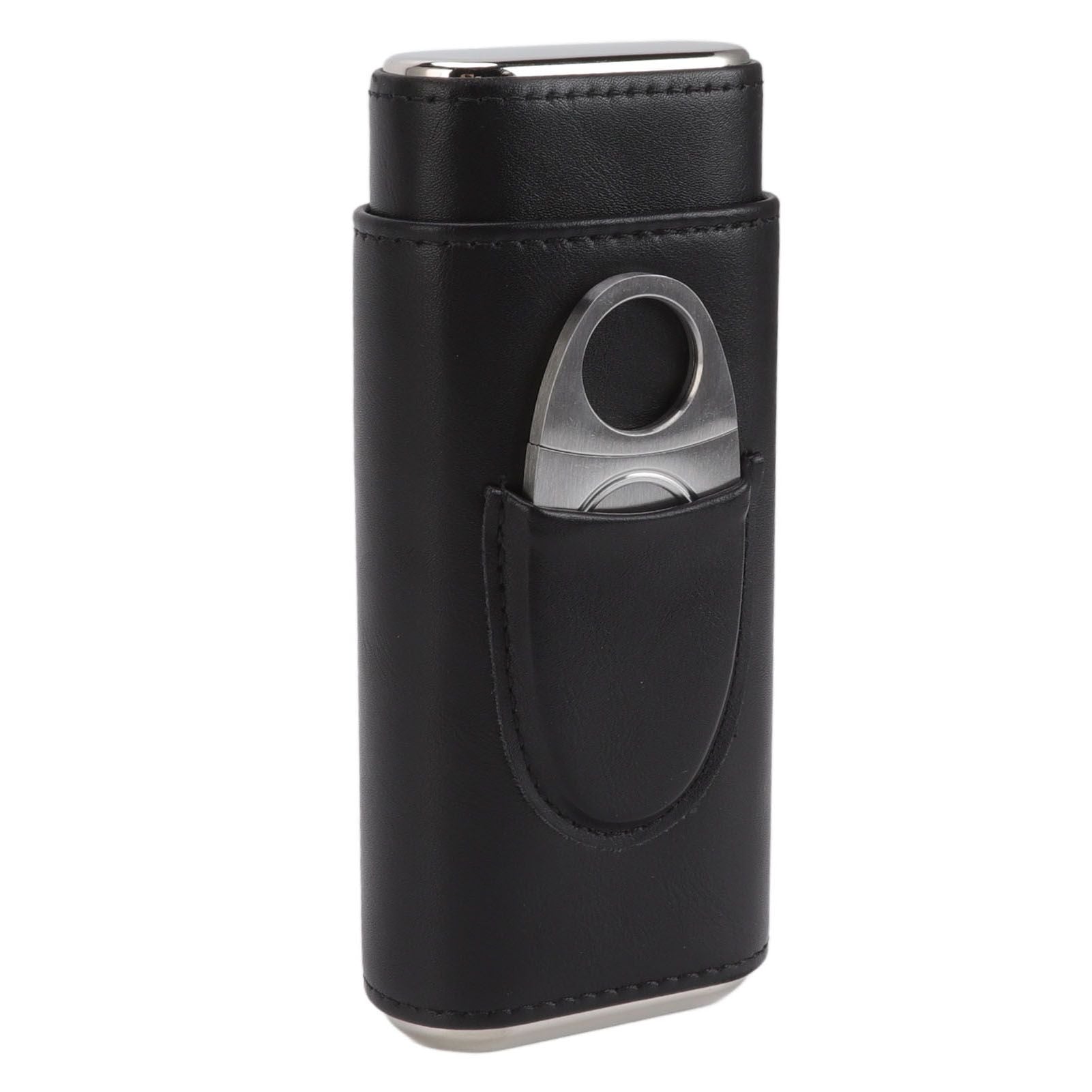 3 Finger Cigar Case Iron Cover Portable Soft Glossy Leather Cigar Holder Case with Cutter for Travel Black V1294-YM3117220227811-0421