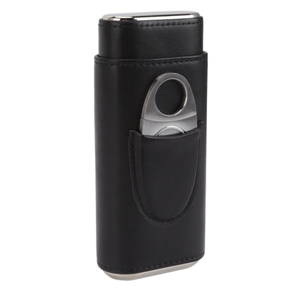 3 Finger Cigar Case Iron Cover Portable Soft Glossy Leather Cigar Holder Case with Cutter for Travel Black V1294-YM3117220227811-0421