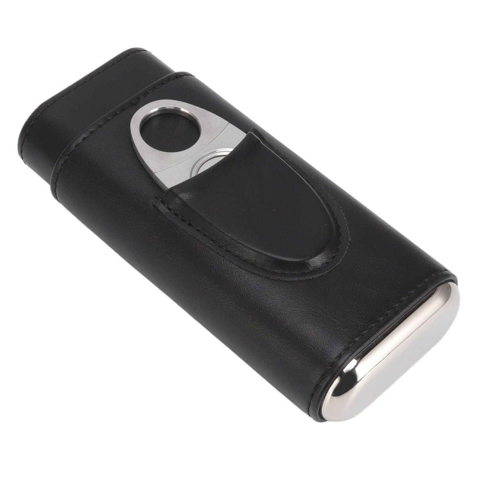3 Finger Cigar Case Iron Cover Portable Soft Glossy Leather Cigar Holder Case with Cutter for Travel Black V1294-YM3117220227811-0421