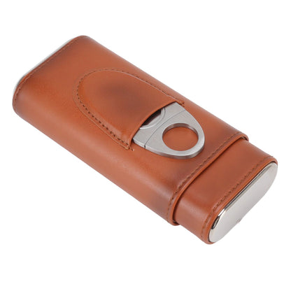 3 Finger Cigar Case Iron Cover Portable Soft Glossy Leather Cigar Holder Case with Cutter for Travel Brown V1294-YM3117220227812-0421