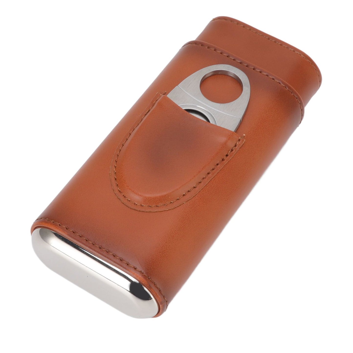 3 Finger Cigar Case Iron Cover Portable Soft Glossy Leather Cigar Holder Case with Cutter for Travel Brown V1294-YM3117220227812-0421