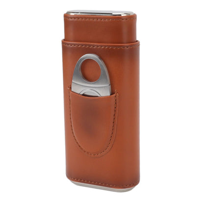 3 Finger Cigar Case Iron Cover Portable Soft Glossy Leather Cigar Holder Case with Cutter for Travel Brown V1294-YM3117220227812-0421