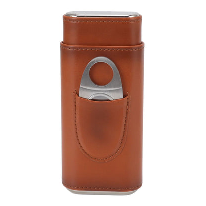 3 Finger Cigar Case Iron Cover Portable Soft Glossy Leather Cigar Holder Case with Cutter for Travel Brown V1294-YM3117220227812-0421
