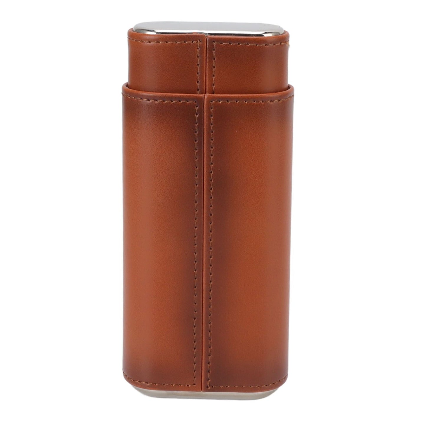3 Finger Cigar Case Iron Cover Portable Soft Glossy Leather Cigar Holder Case with Cutter for Travel Brown V1294-YM3117220227812-0421