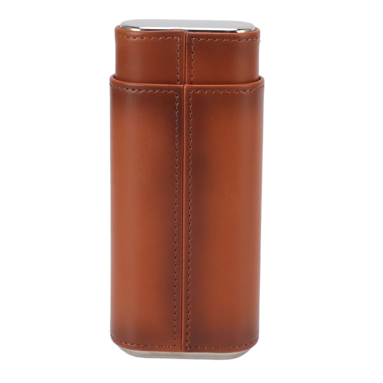 3 Finger Cigar Case Iron Cover Portable Soft Glossy Leather Cigar Holder Case with Cutter for Travel Brown V1294-YM3117220227812-0421