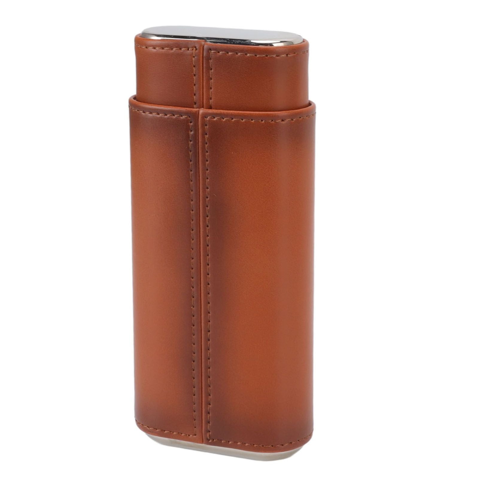 3 Finger Cigar Case Iron Cover Portable Soft Glossy Leather Cigar Holder Case with Cutter for Travel Brown V1294-YM3117220227812-0421