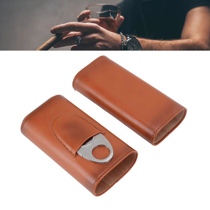 3 Finger Cigar Case Iron Cover Portable Soft Glossy Leather Cigar Holder Case with Cutter for Travel Brown V1294-YM3117220227812-0421