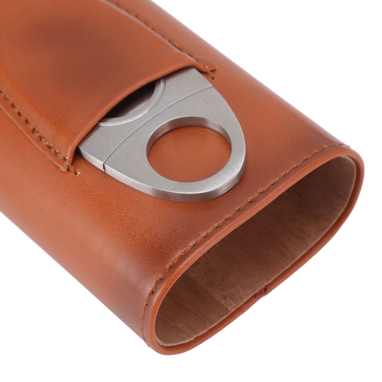 3 Finger Cigar Case Iron Cover Portable Soft Glossy Leather Cigar Holder Case with Cutter for Travel Brown V1294-YM3117220227812-0421