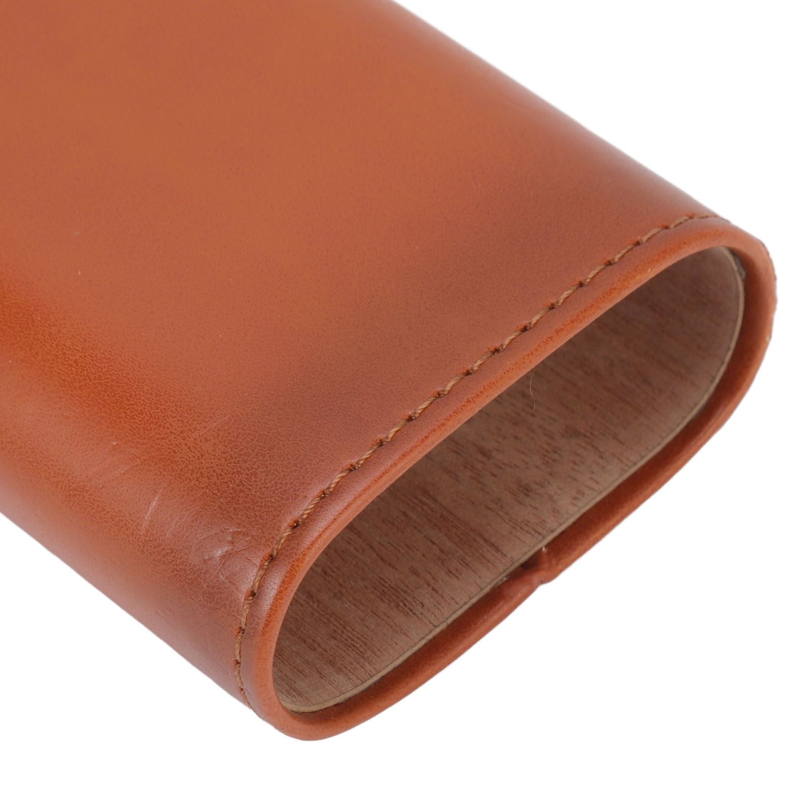 3 Finger Cigar Case Iron Cover Portable Soft Glossy Leather Cigar Holder Case with Cutter for Travel Brown V1294-YM3117220227812-0421