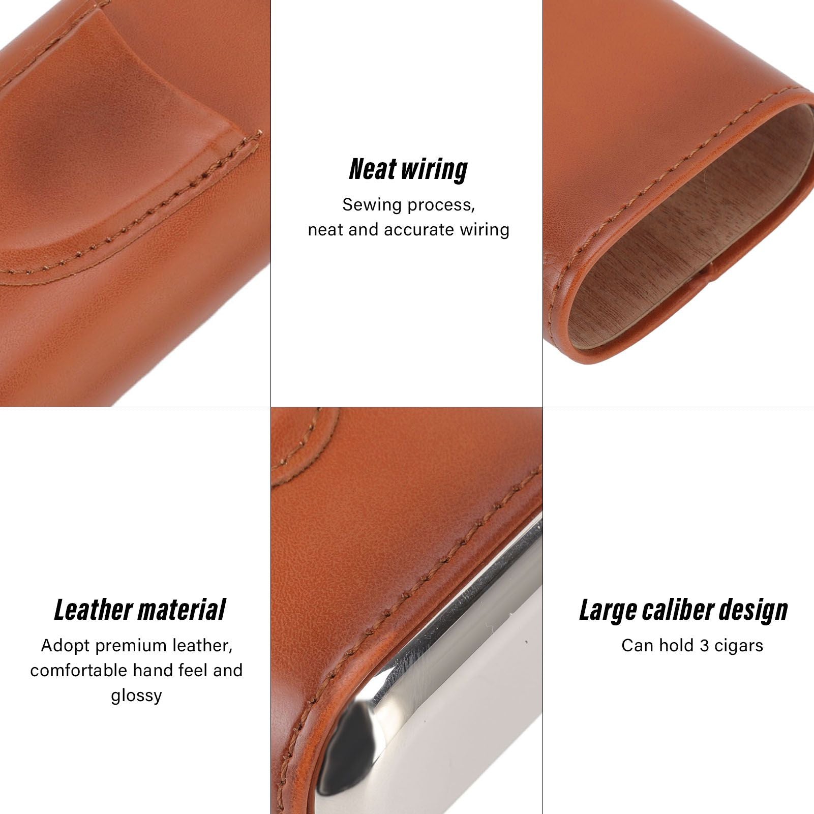 3 Finger Cigar Case Iron Cover Portable Soft Glossy Leather Cigar Holder Case with Cutter for Travel Brown V1294-YM3117220227812-0421
