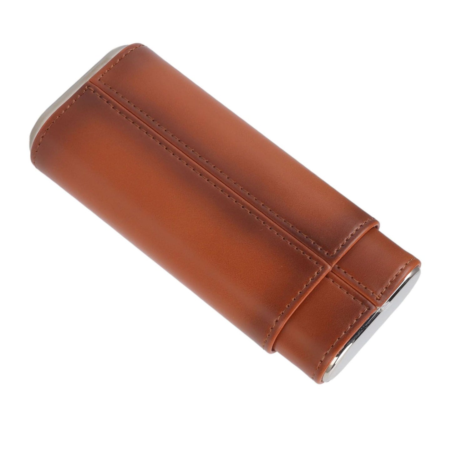 3 Finger Cigar Case Iron Cover Portable Soft Glossy Leather Cigar Holder Case with Cutter for Travel Brown V1294-YM3117220227812-0421