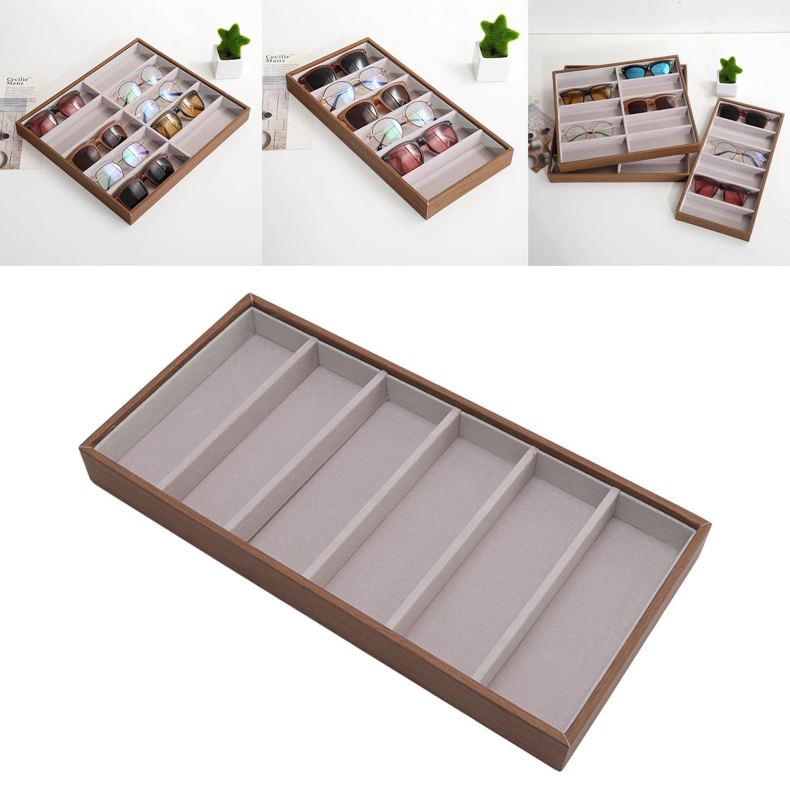 Eyeglass Display Organizer Wood Grain 6 Compartments Glasses Display Tray Sunglasses Storage Cases V1294-YM3117220229011-0421