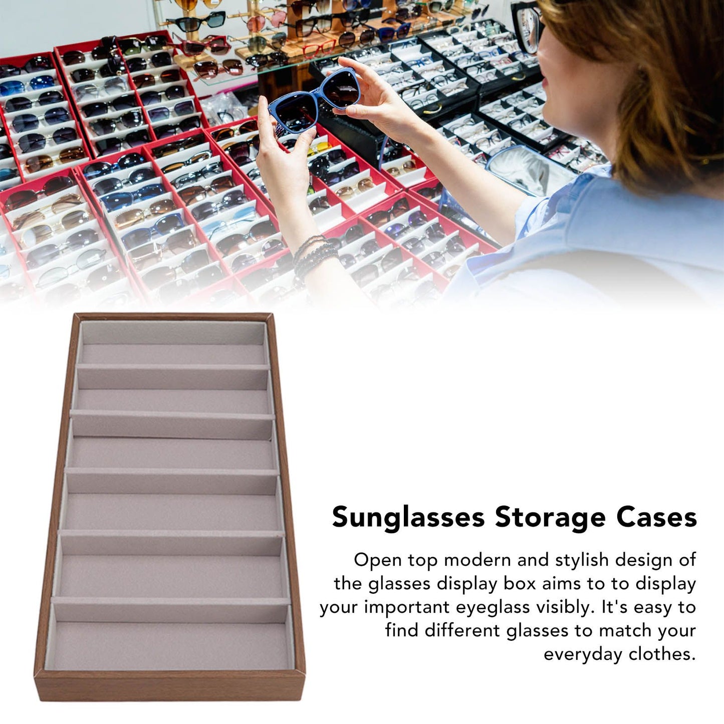 Eyeglass Display Organizer Wood Grain 6 Compartments Glasses Display Tray Sunglasses Storage Cases V1294-YM3117220229011-0421
