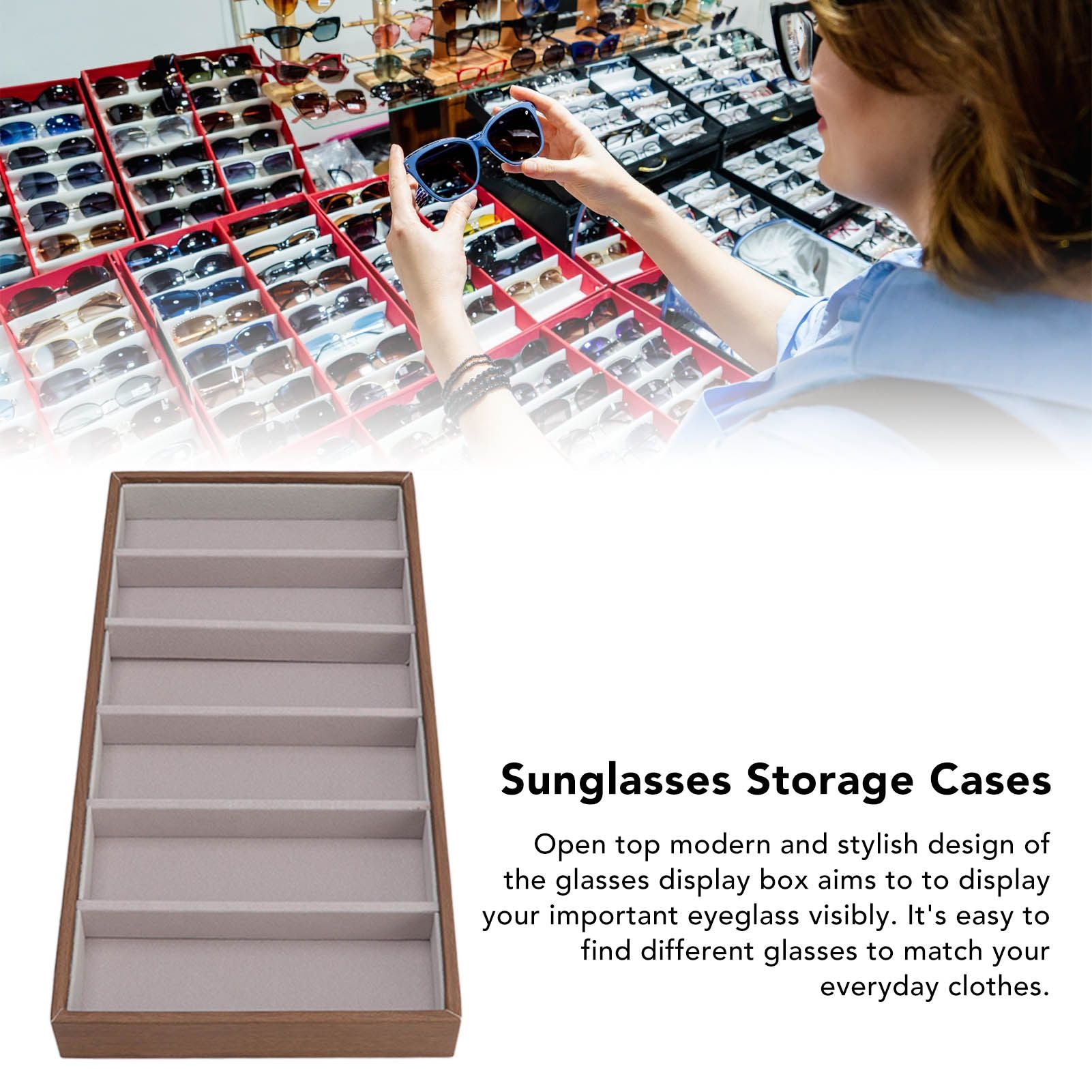 Eyeglass Display Organizer Wood Grain 6 Compartments Glasses Display Tray Sunglasses Storage Cases V1294-YM3117220229011-0421