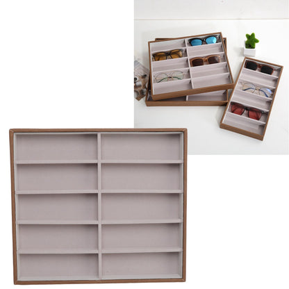 Sunglasses Display Tray PU Wood Grain Sunglasses Storage Case for Home Glasses Store 10 Grids V1294-YM3117220229111-0421