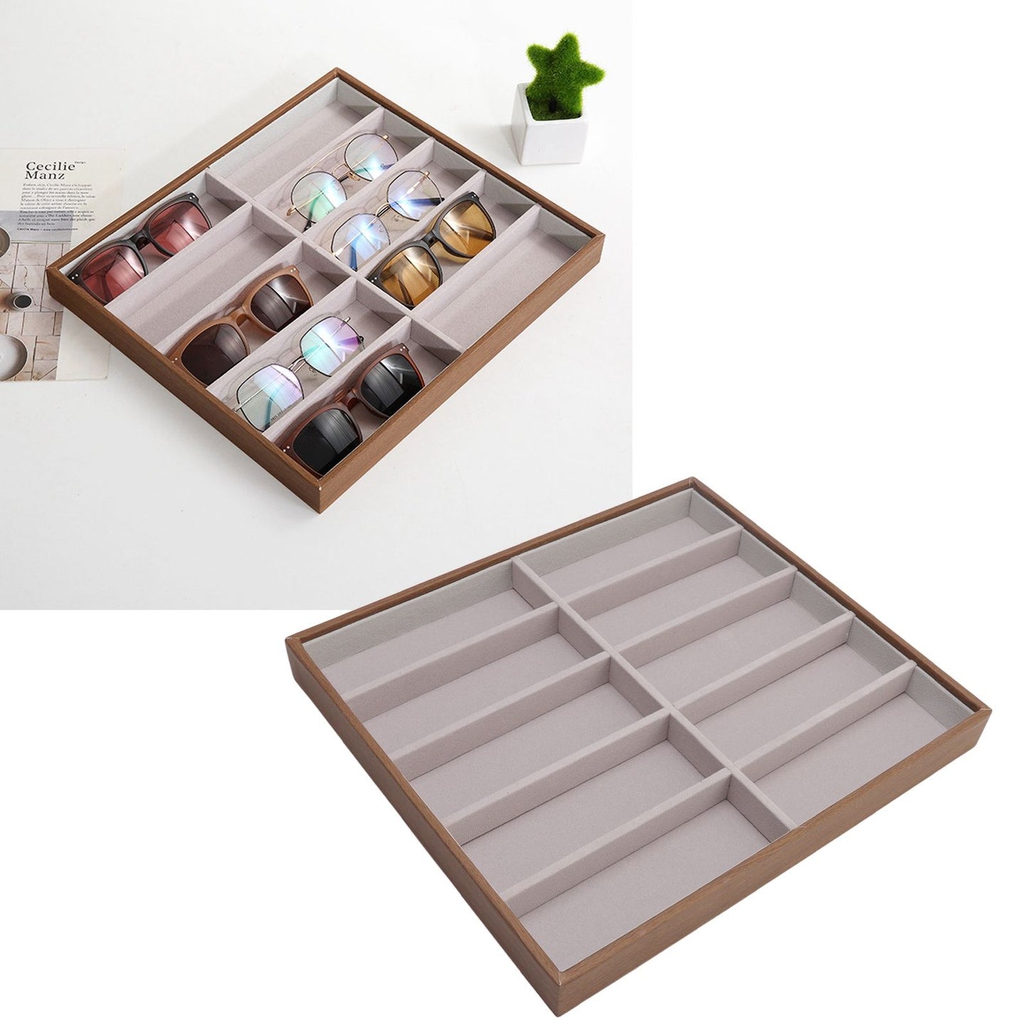 Sunglasses Display Tray PU Wood Grain Sunglasses Storage Case for Home Glasses Store 10 Grids V1294-YM3117220229111-0421