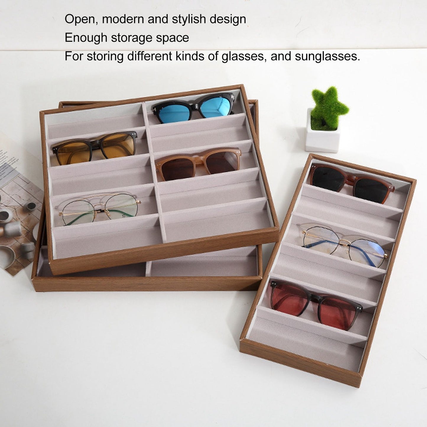 Sunglasses Display Tray PU Wood Grain Sunglasses Storage Case for Home Glasses Store 10 Grids V1294-YM3117220229111-0421