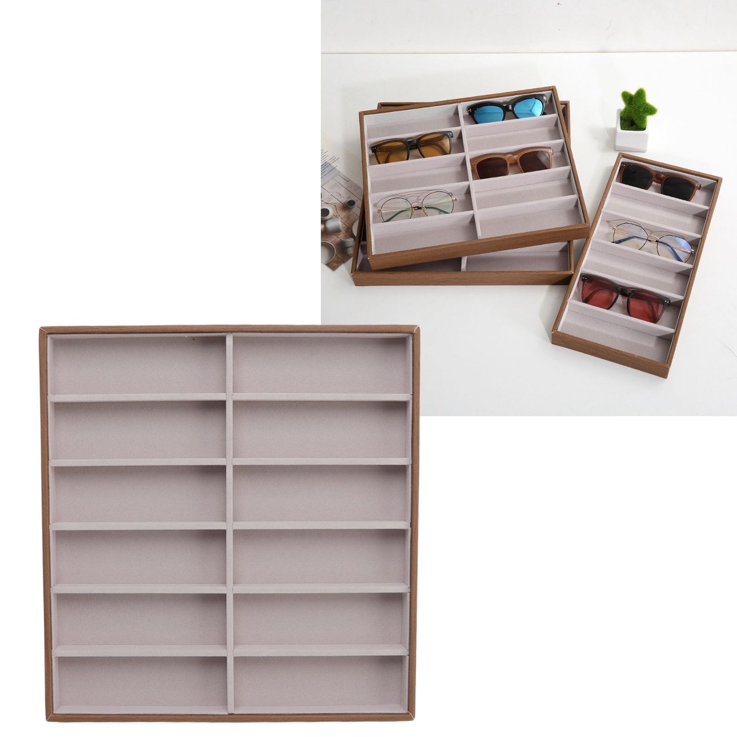 Sunglasses Display Tray PU Wood Grain Sunglasses Storage Case for Home Glasses Store 12 Grids V1294-YM3117220229112-0421