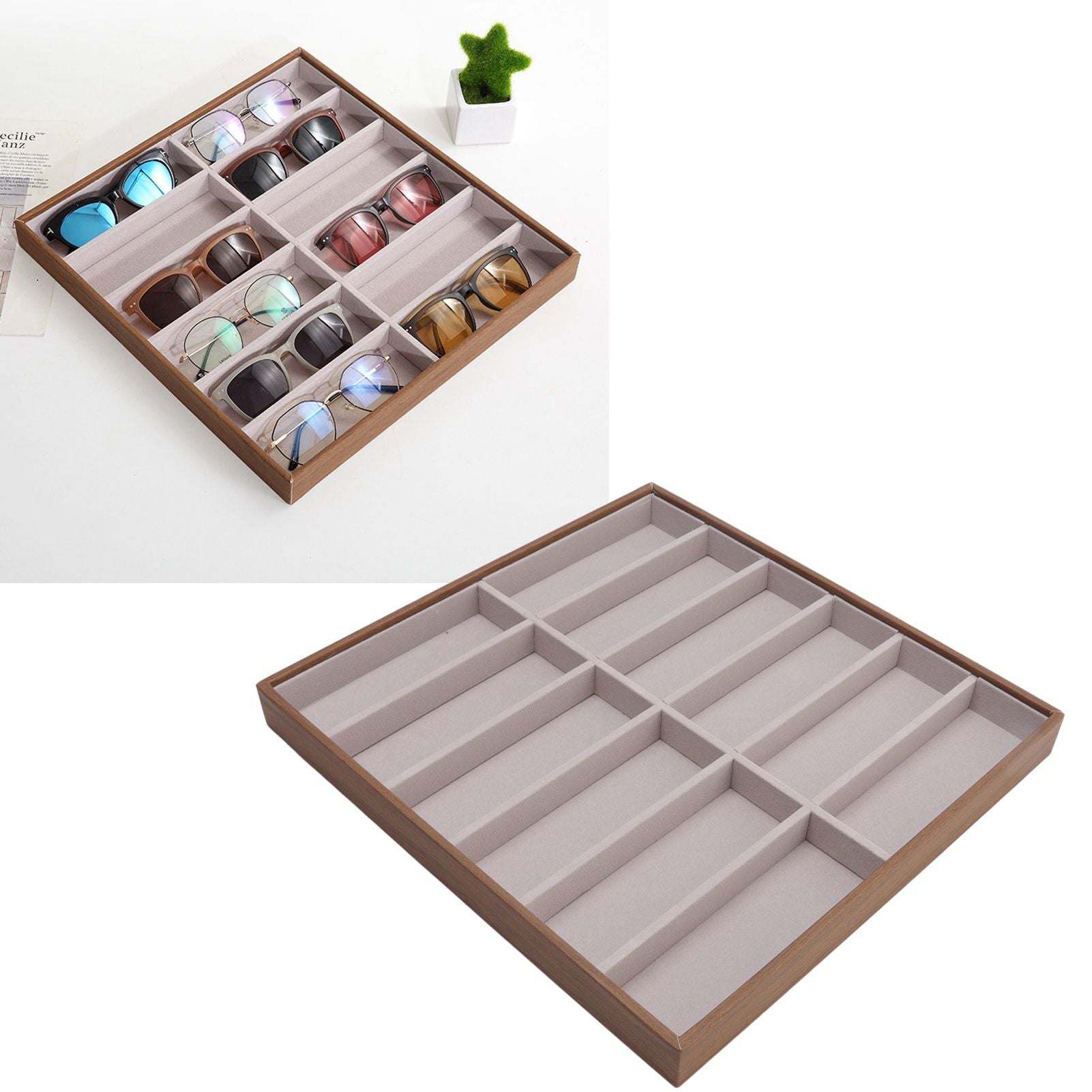 Sunglasses Display Tray PU Wood Grain Sunglasses Storage Case for Home Glasses Store 12 Grids V1294-YM3117220229112-0421