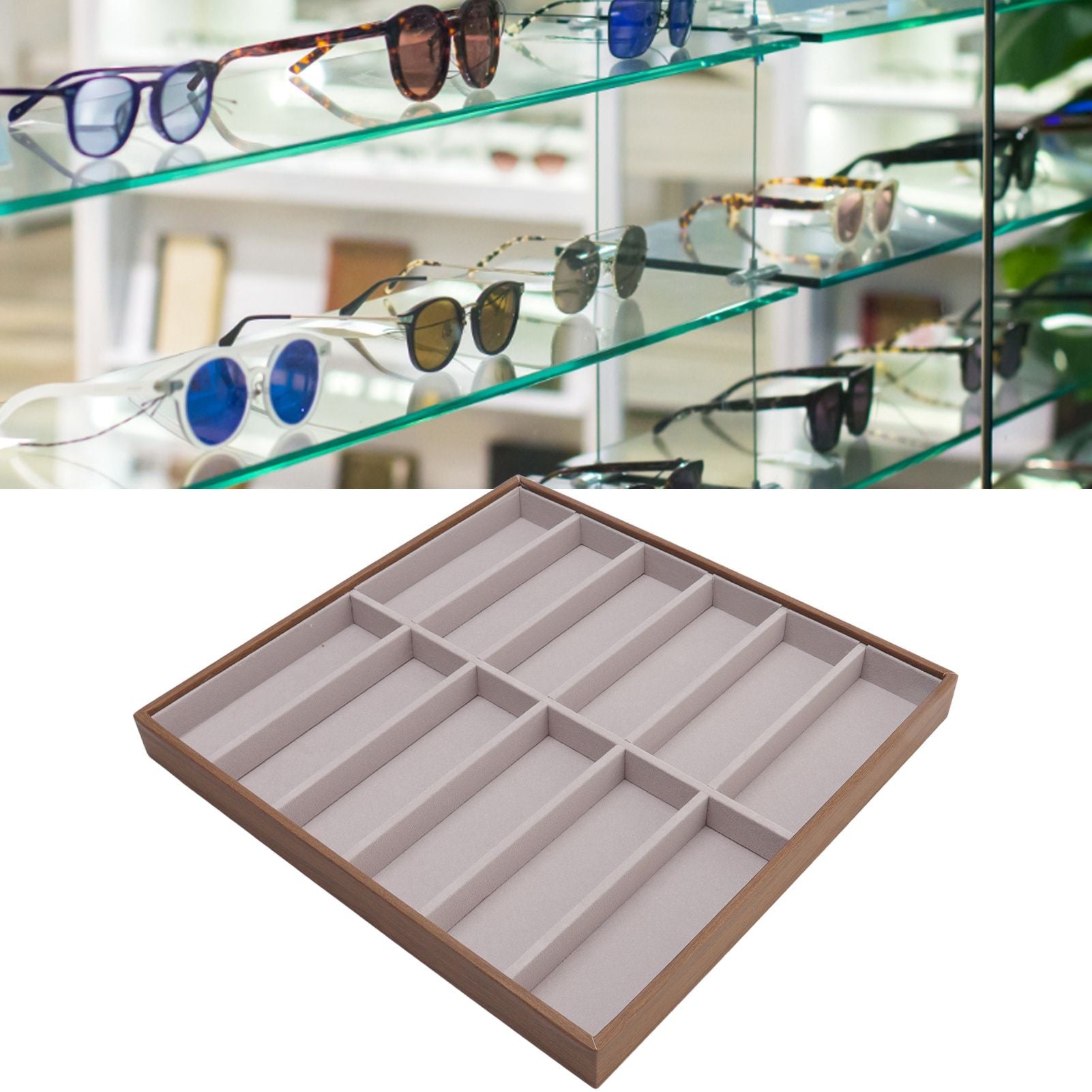 Sunglasses Display Tray PU Wood Grain Sunglasses Storage Case for Home Glasses Store 12 Grids V1294-YM3117220229112-0421