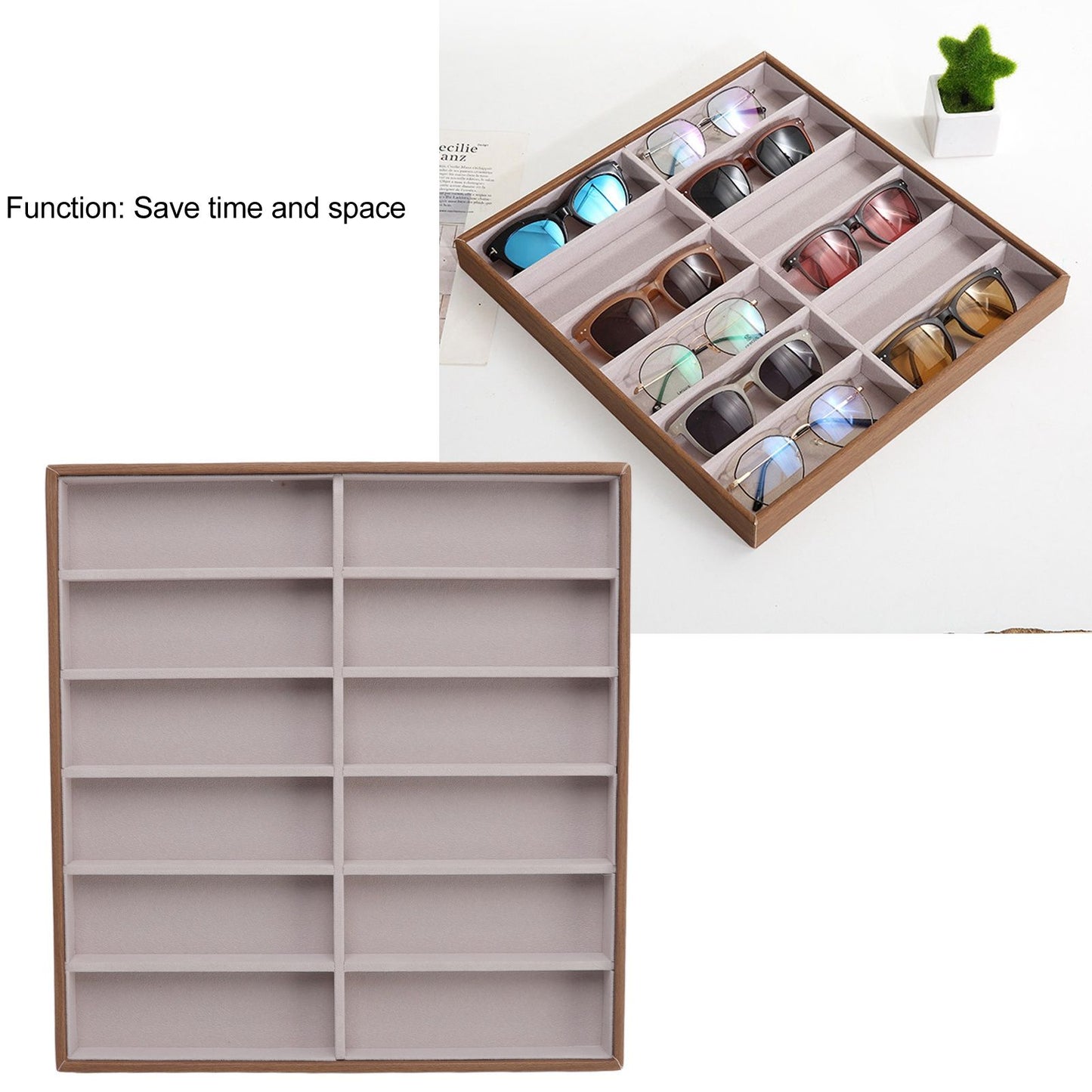 Sunglasses Display Tray PU Wood Grain Sunglasses Storage Case for Home Glasses Store 12 Grids V1294-YM3117220229112-0421