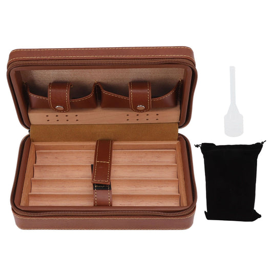 Cigar Humidor Case Brown Portable Cedarwood Lining Humidifier Travel Cigar Box With Storage Bag for Travel V1294-YM3117220230211-0421