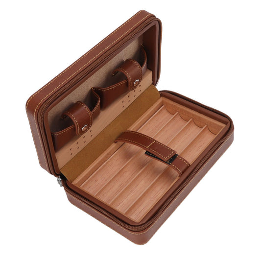 Cigar Humidor Case Brown Portable Cedarwood Lining Humidifier Travel Cigar Box With Storage Bag for Travel V1294-YM3117220230211-0421