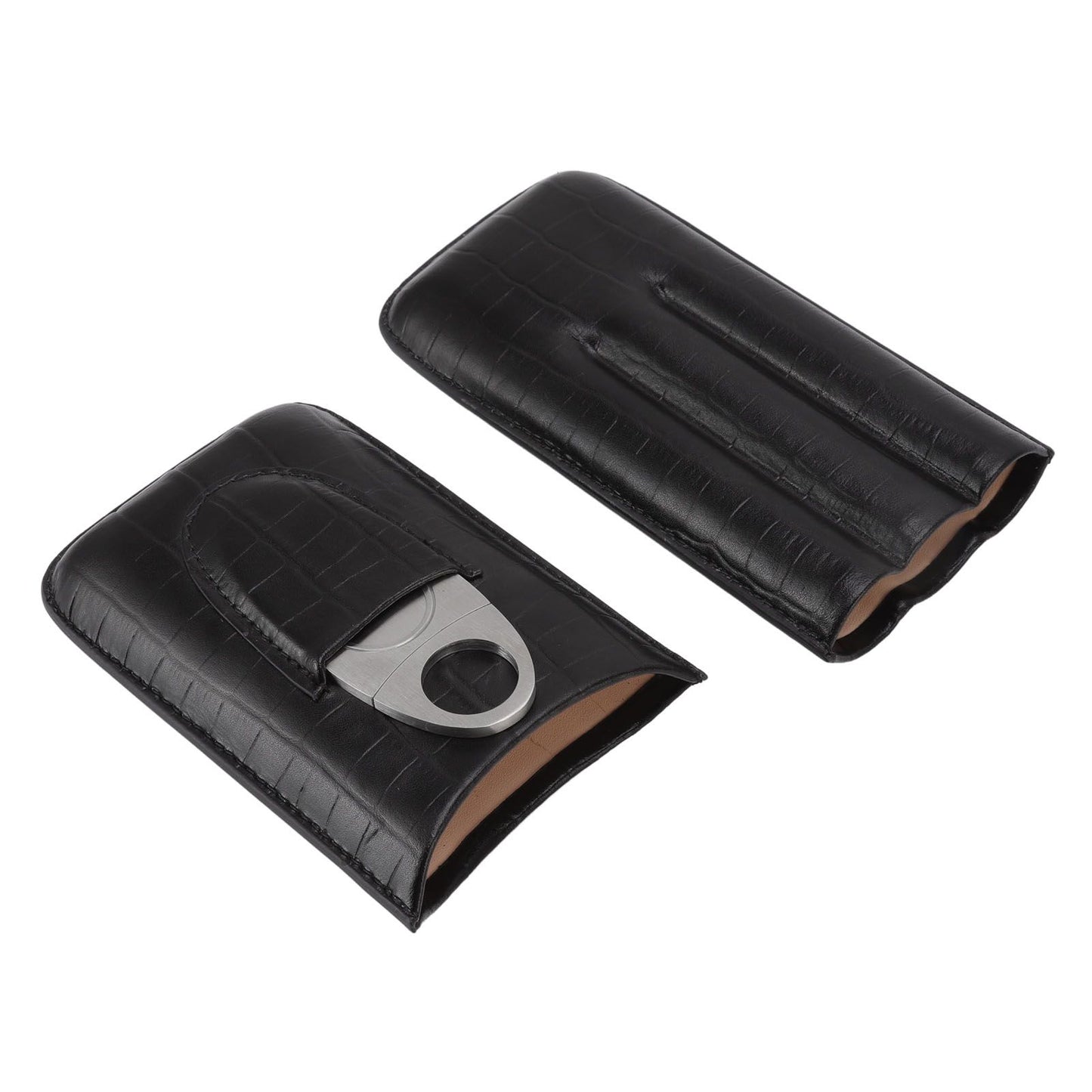 Cigar Leather Case Travel Portable 3pcs Cigar Holder Cigar Humidor with Cutter Set Black with Bamboo Joint V1294-YM3117220230411-0421