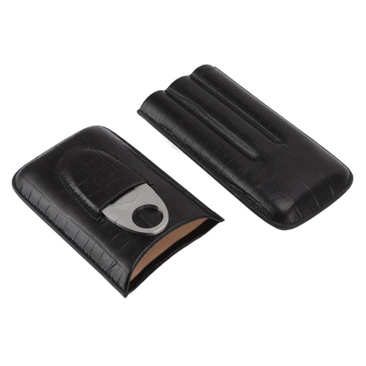Cigar Leather Case Travel Portable 3pcs Cigar Holder Cigar Humidor with Cutter Set Black with Bamboo Joint V1294-YM3117220230411-0421