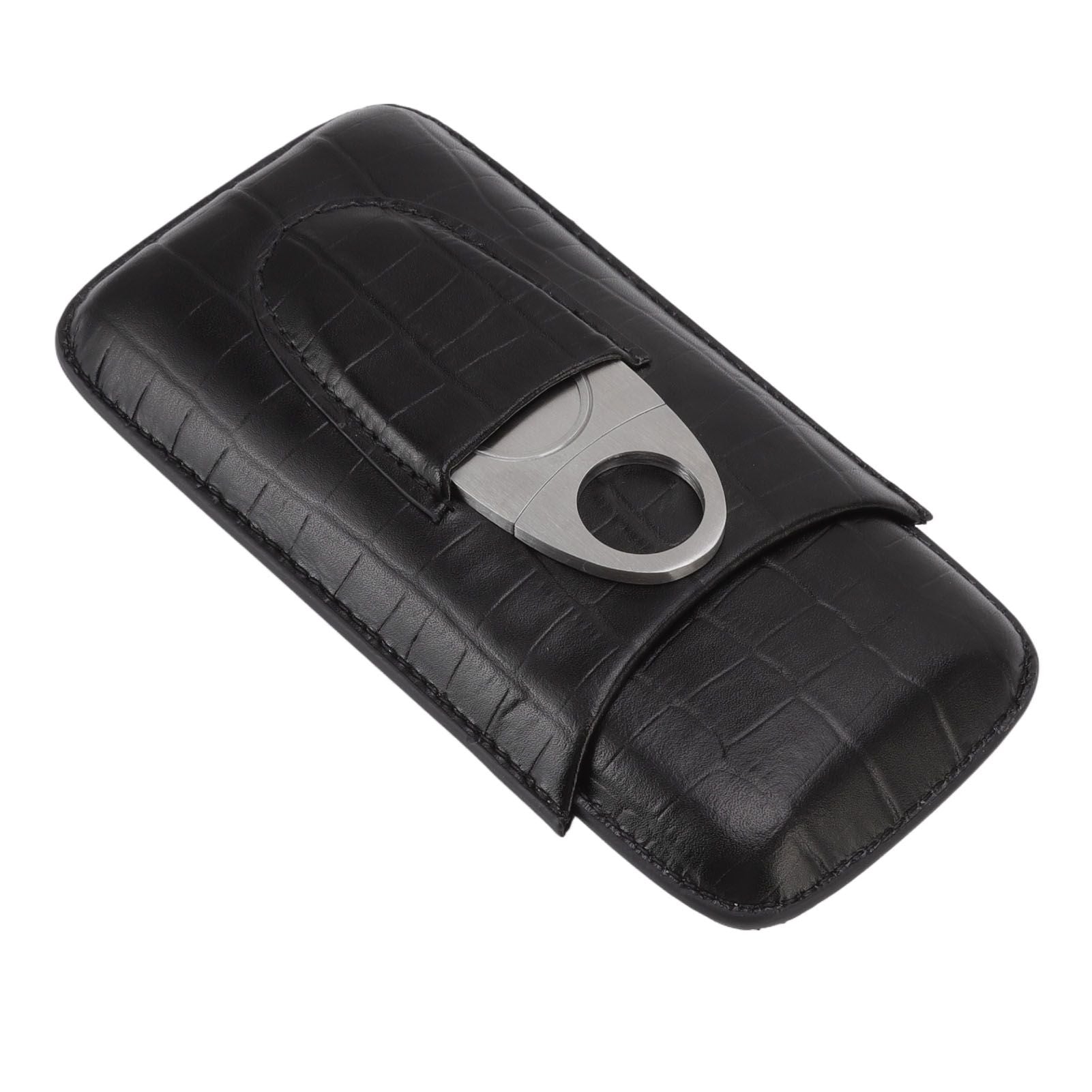 Cigar Leather Case Travel Portable 3pcs Cigar Holder Cigar Humidor with Cutter Set Black with Bamboo Joint V1294-YM3117220230411-0421