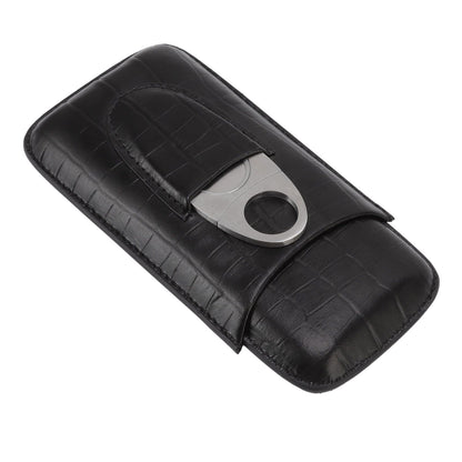 Cigar Leather Case Travel Portable 3pcs Cigar Holder Cigar Humidor with Cutter Set Black with Bamboo Joint V1294-YM3117220230411-0421