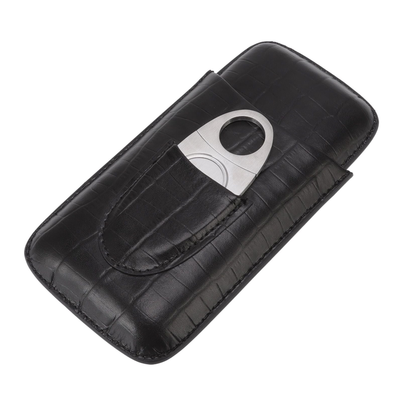 Cigar Leather Case Travel Portable 3pcs Cigar Holder Cigar Humidor with Cutter Set Black with Bamboo Joint V1294-YM3117220230411-0421